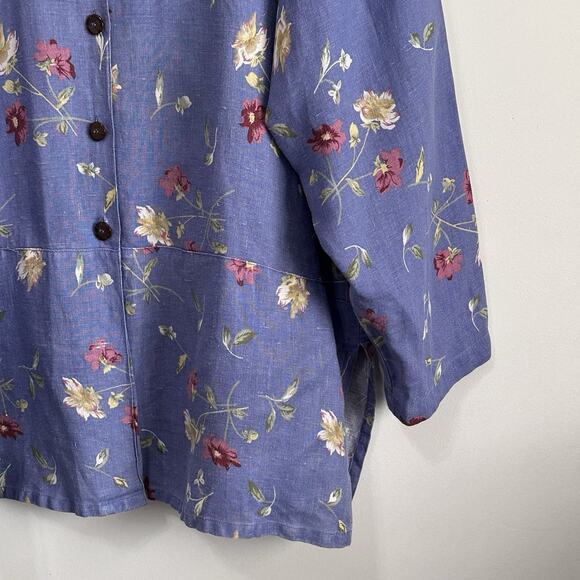 Laissez Faire Tunic Shirt 2 / 2X Blue Floral Linen Lagenlook Vintage Relaxed - Picture 2 of 10
